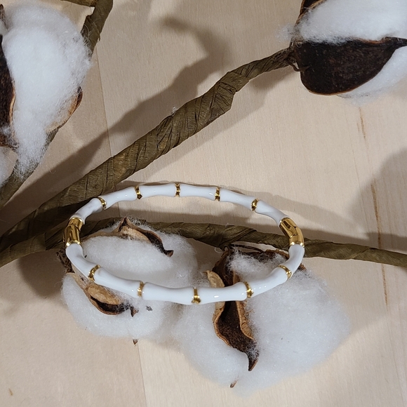🤍💛NEW🤍💛 PRETTY!! SS WHITE and GOLD Bamboo Bangle Bracelet - Picture 13 of 14